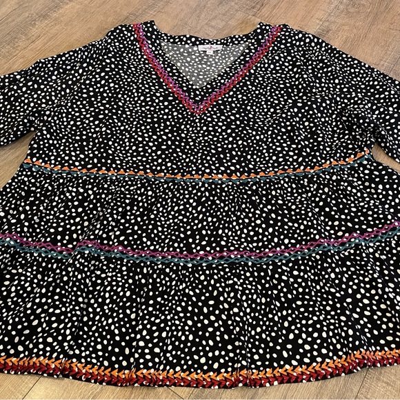 Perfectly Priscilla Black & White Polka Dot Multi-colored Tiered Ric-Rac Top 3X - Picture 2 of 9